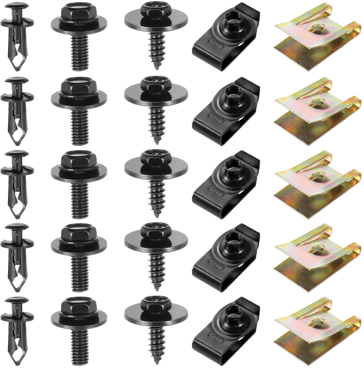 100 stuks autoschroeven en -bouten, autoschroef en moerclipkit, U-type carrosseriepaneelschroefclips, autocarrosserie spatbordschroeven, autobumperschroeven, metalen U-type bevestigingsclip
