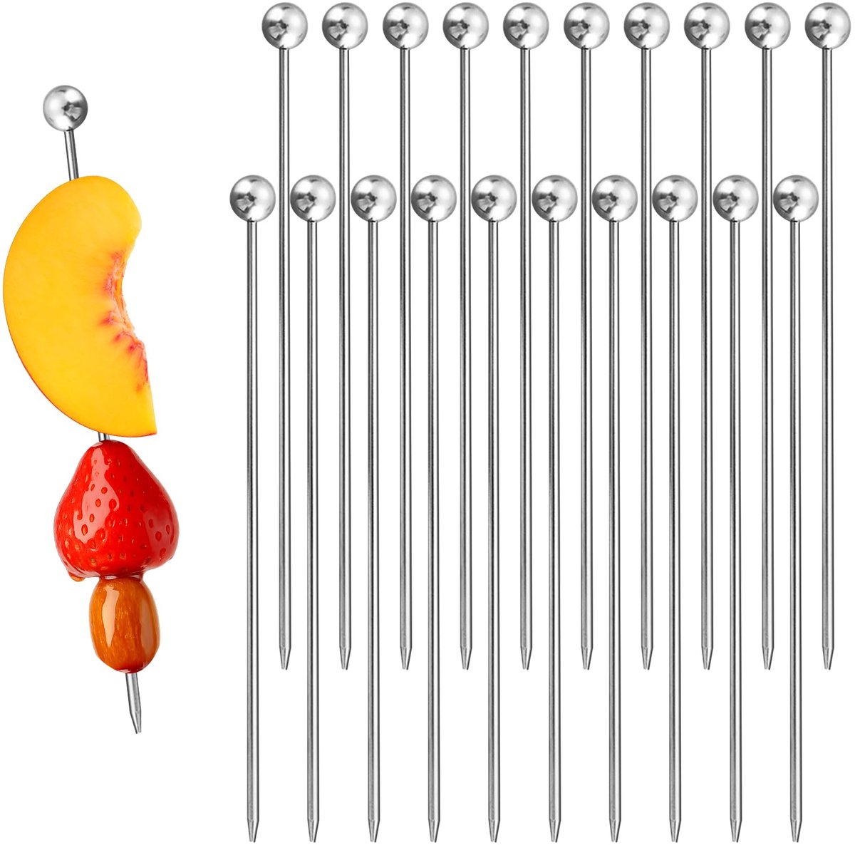 20 x aperitiefspiesen, 11 cm, cocktailspiesen van roestvrij staal, herbruikbaar, voor voorgerechten, fruit, cocktail, hamburgers