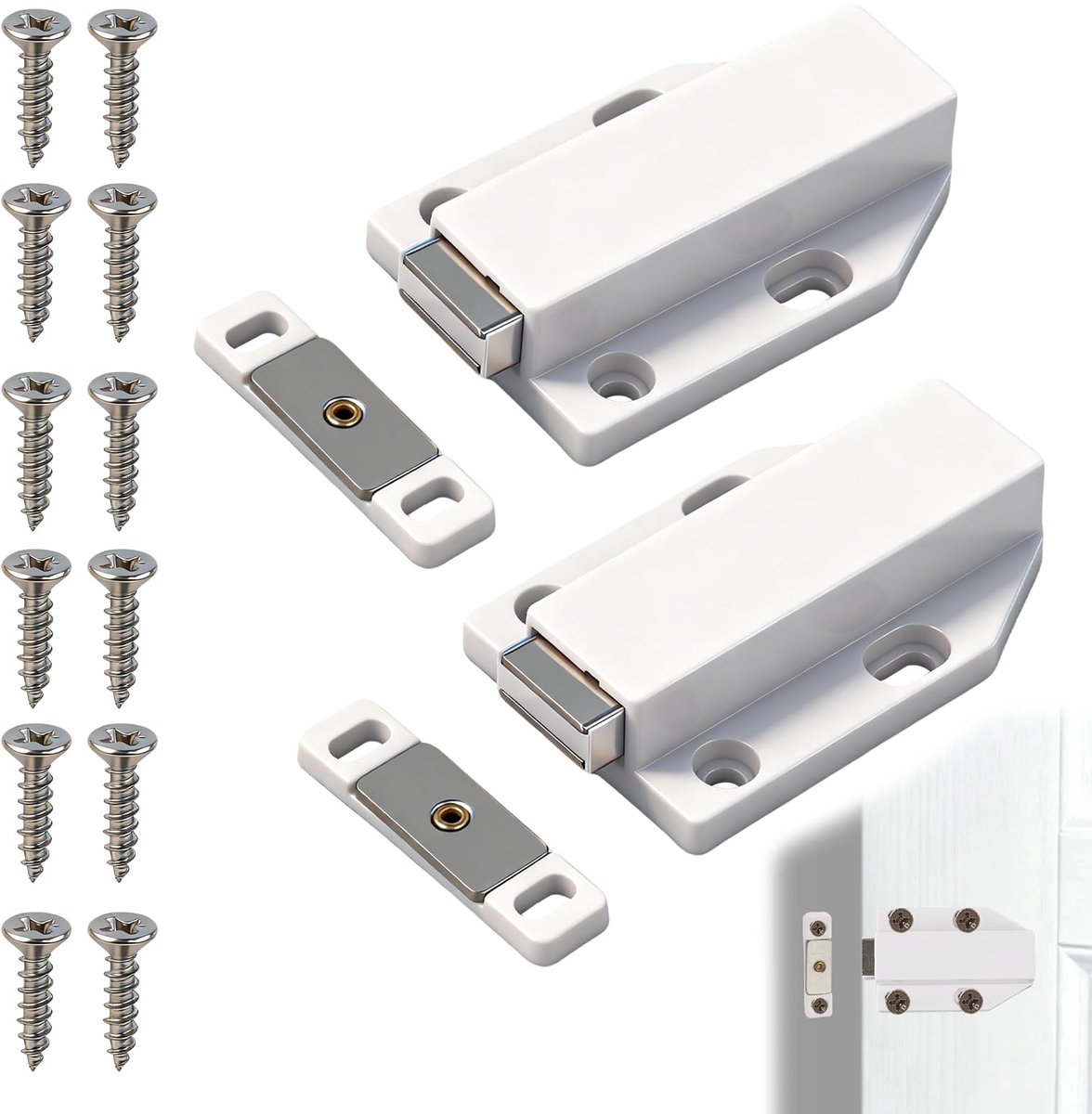 Set van 2 push-to-open magneten, magnetische vergrendelingen voor kastdeuren, keukenladen en meubels, praktisch en elegant sluitsysteem, eenvoudige en flexibele installatie