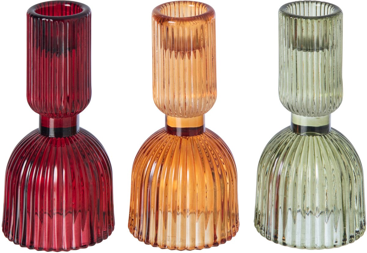 J-Line Kandelaar - glas - oranje/donkerrood - assortiment van 3
