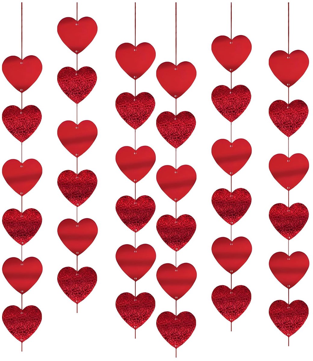 12 stuks hartvormige slinger, rood, 12 stuks, 2 m, hangende decoratie voor bruiloft, Valentijnsdag, verloving, jubileum, feest, bruidsfeest, Moederdag, verjaardagsfeest, romantische decoratie (78ft