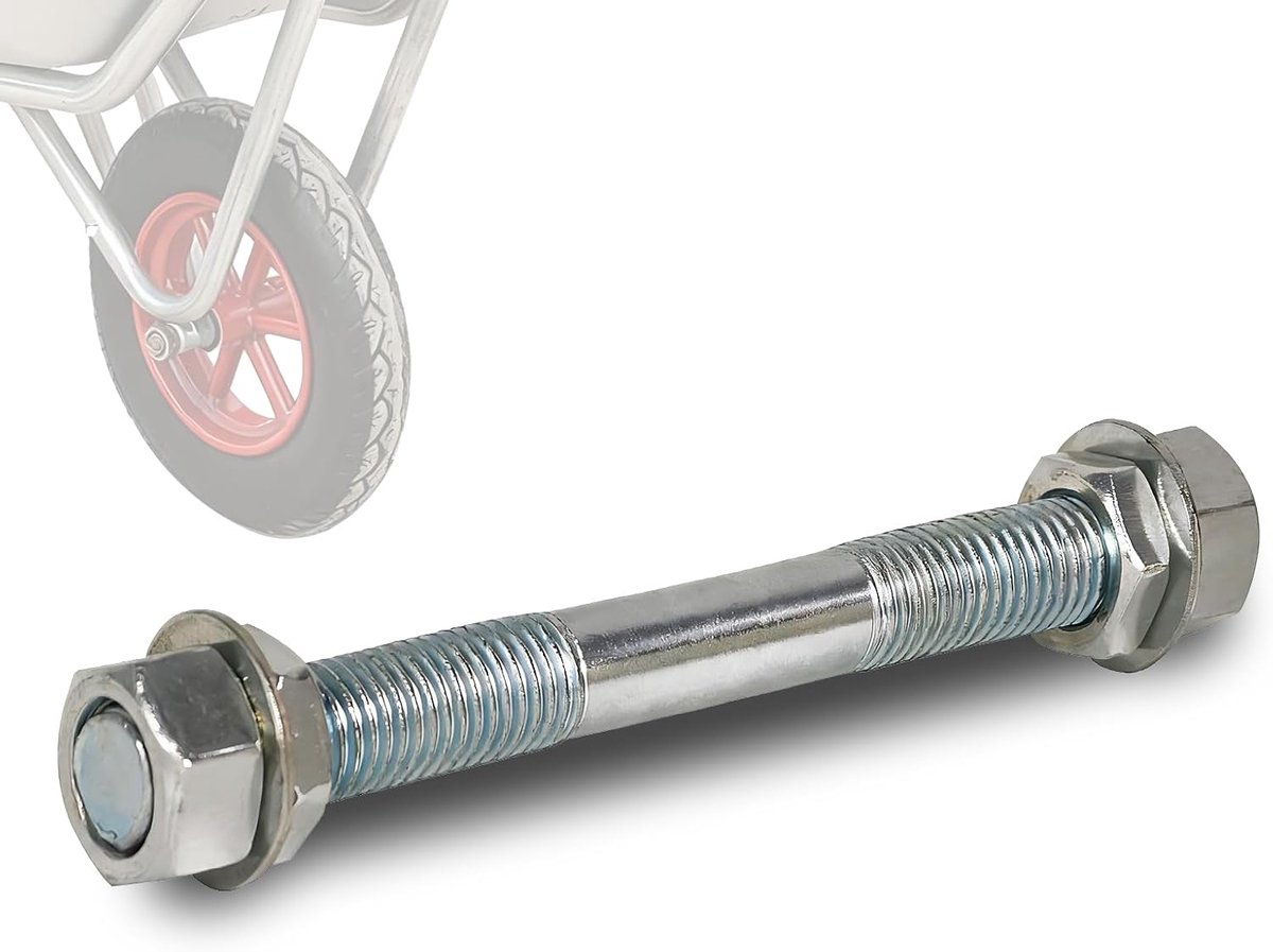 As voor kruiwagenwiel, asset voor kruiwagenwiel, standaard steekas, reserveas voor kruiwagenwiel, massief rubber, kruiwagenas voor massief rubberen banden, kruiwagen, verzinkt wielas (Ø16 x 155 mm)