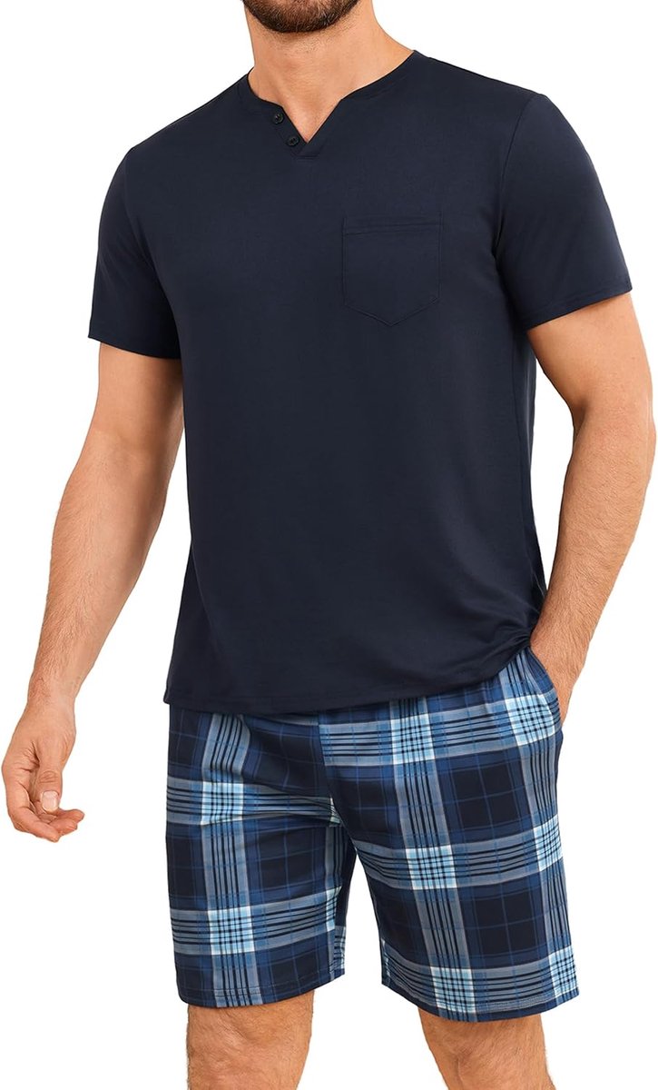 Pyjama voor heren, zomer, pyjamaset, korte mouwen, comfortabel, zacht, S-4XL