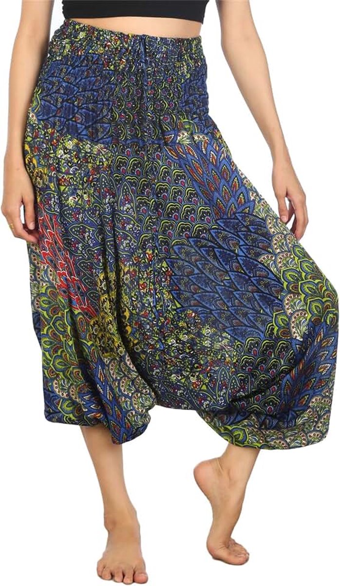Jumpsuit harembroek voor dames, gesmokte pauw