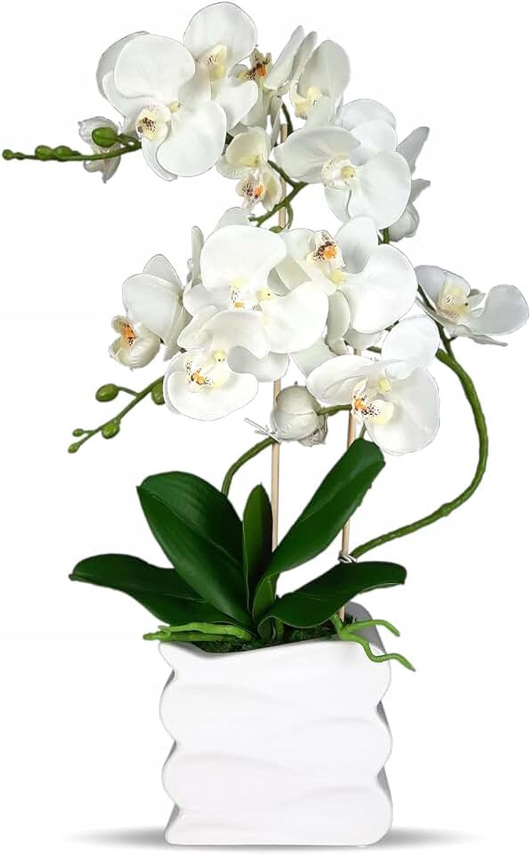Kunstbloemen | Orchidee in een witte pot | Wit