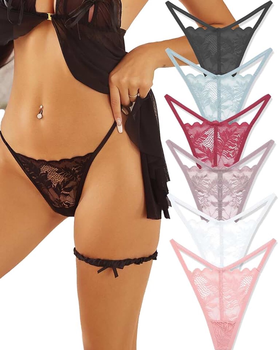 OF ME 6 G-strings voor dames, kant en lingerie, sexy ondergoed, slipje, multipack