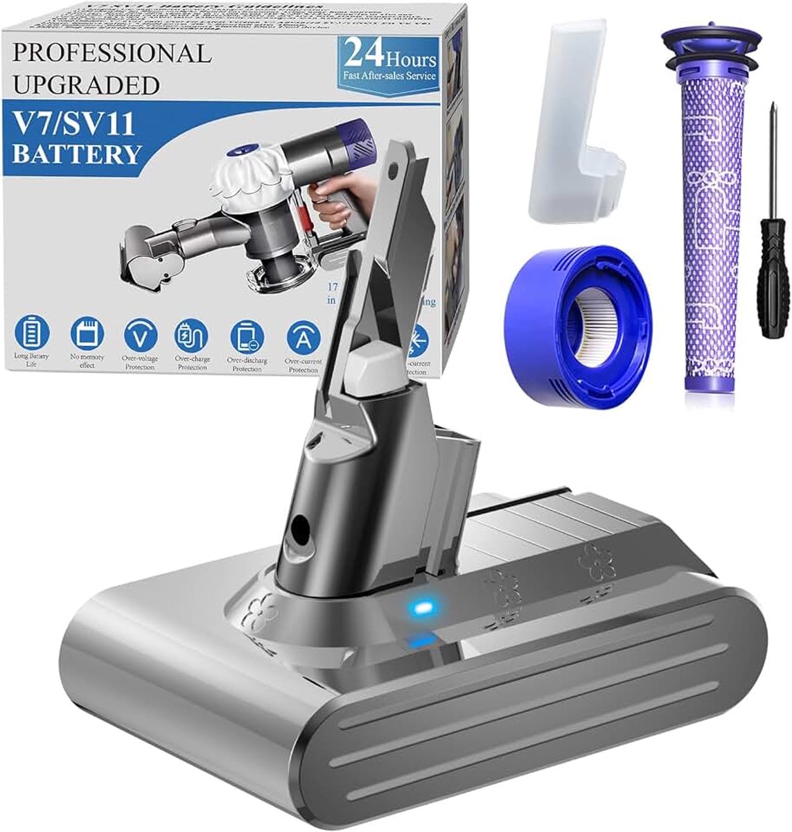 Reserveaccu voor Dyson V7 accu SV11 compatibel met Dyson V7 Animal/Absolute/Fluffy/Motorhead/Trigger/HEPA Li-Ion accu met 2 filters