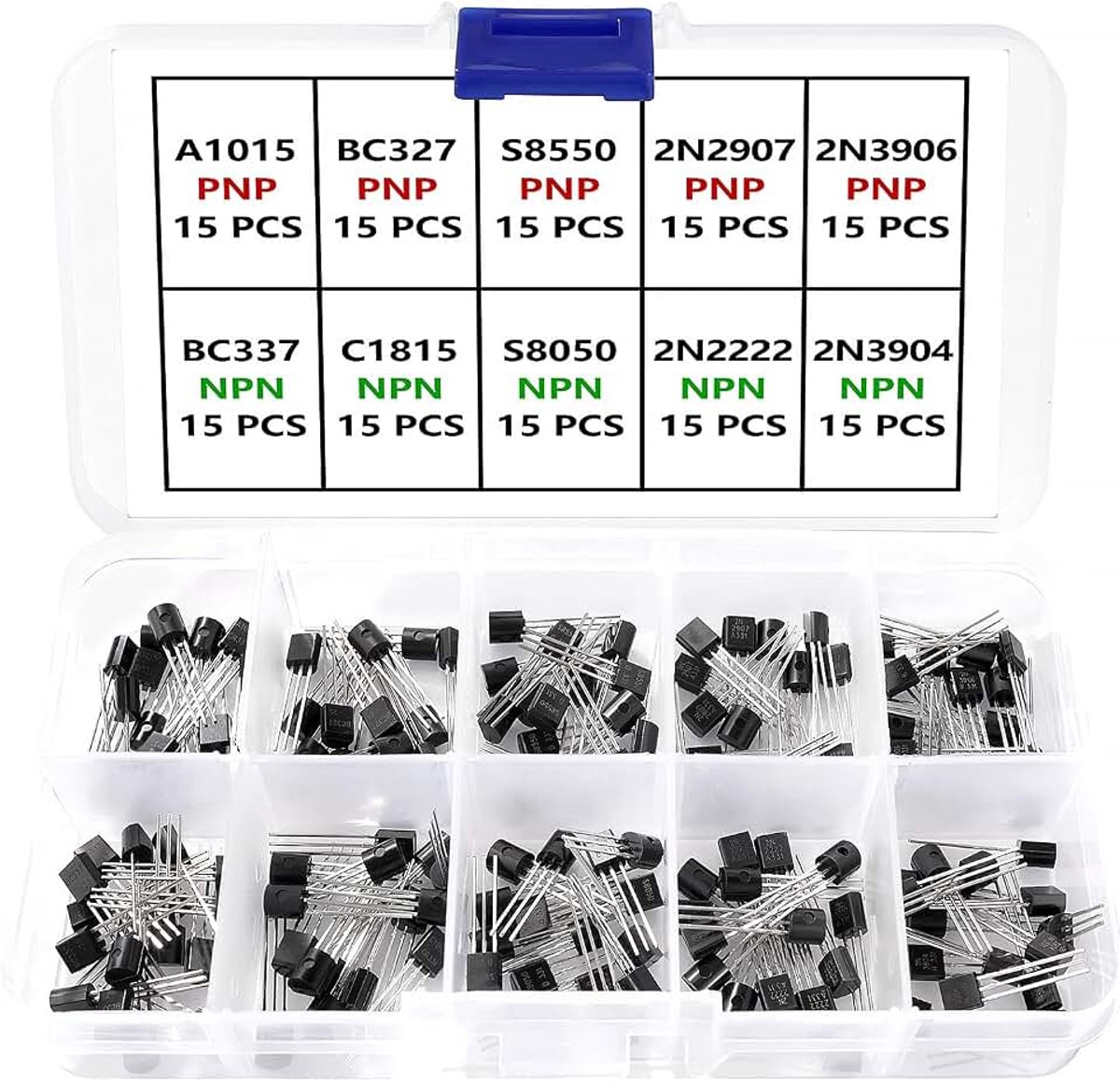 150 Stuks 10 Waarden A1015 BC327 BC337 C1815 S8050 S8550 2N2222 2N2907 2N3904 2N3906 NPN PNP Power Transistor Assortiment Kit