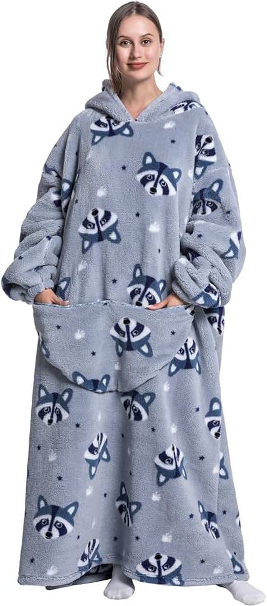 Deken met capuchon voor vrouwen en volwassenen, deken met mouwen, zachte en warme deken om aan te kleden als cadeau voor vriendin, moeder of moeder (Fox)