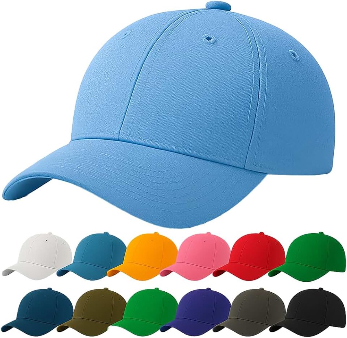 Pet Zwart voor Heren & Dames – Verstelbare Unisex Pet 54–60 cm – 100% Katoen, Ademend & Lichtgewicht – Baseball Cap Zonder Logo voor Dagelijks Gebruik, Sport & Vakantie