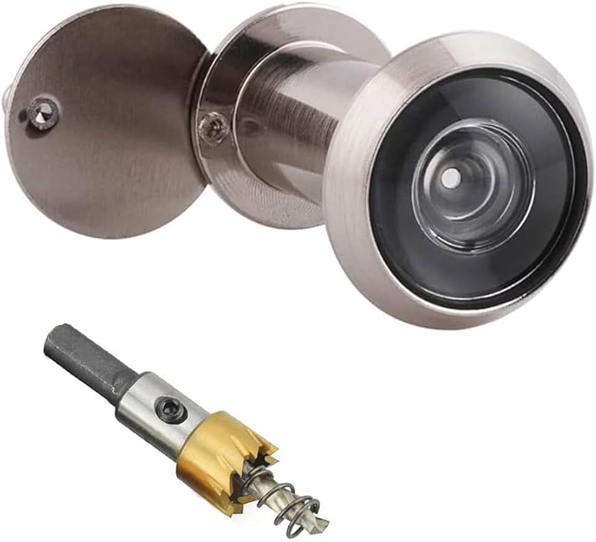 Deurspion met inkijkbescherming, 220° groothoek, optische glazen lenzen, boorgat diameter 16 mm, messing spion met gatboor met boor, instelbare lengte, deurspion voor 35-60 mm dikke deuren