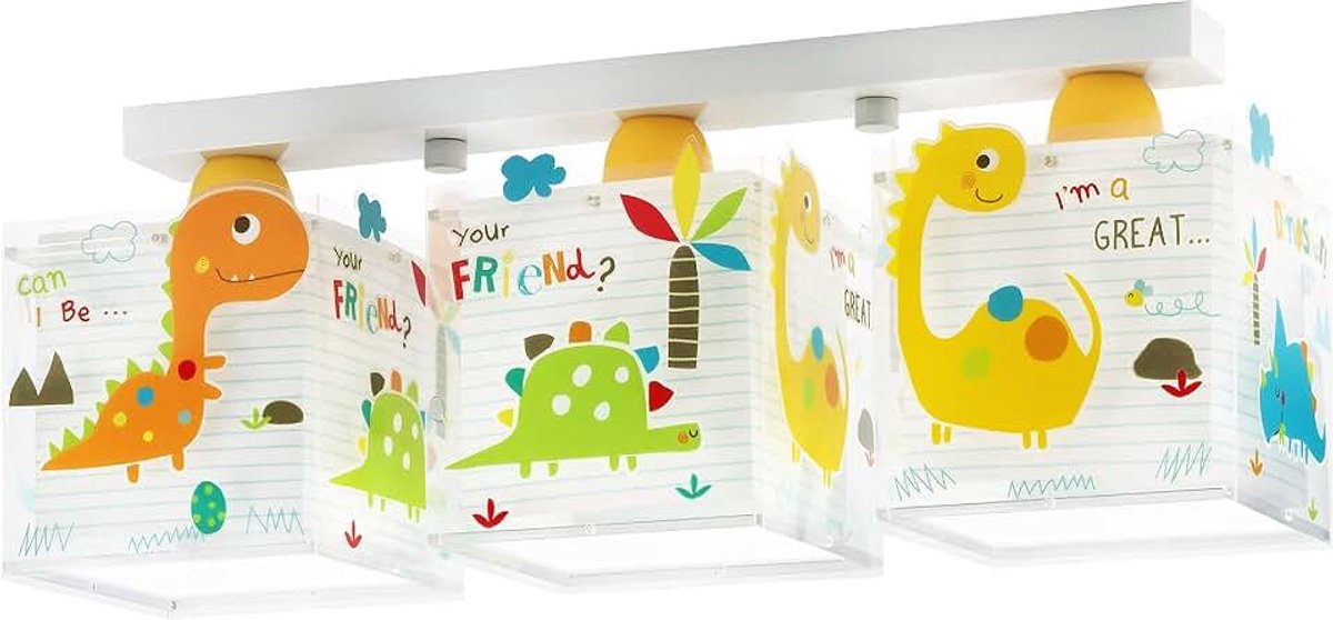 Kinder plafondlamp kinderkamer kinderlamp 3 Lichts Dinos Dinosaurussen dieren