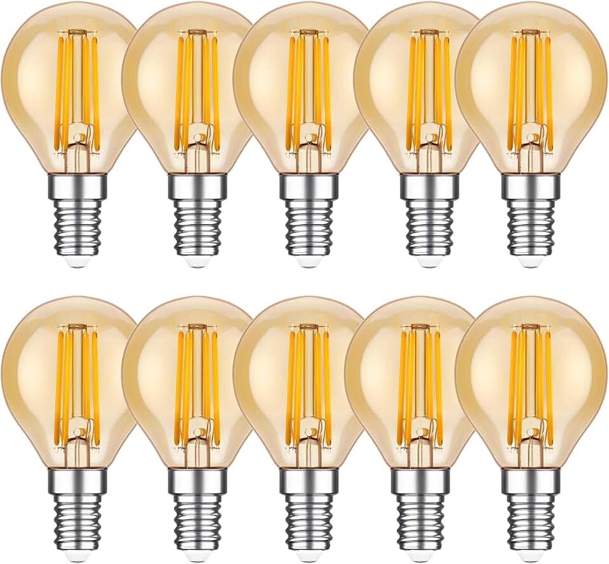 10 stuks E14 G45 4W LED draad lamp, gelijkwaardig aan 40W gloeilamp, energiebesparende amber licht 2700K, 400 lumens, AC 220V-240V doorzichtig glas, 360°straalhoek, niet dimbaar