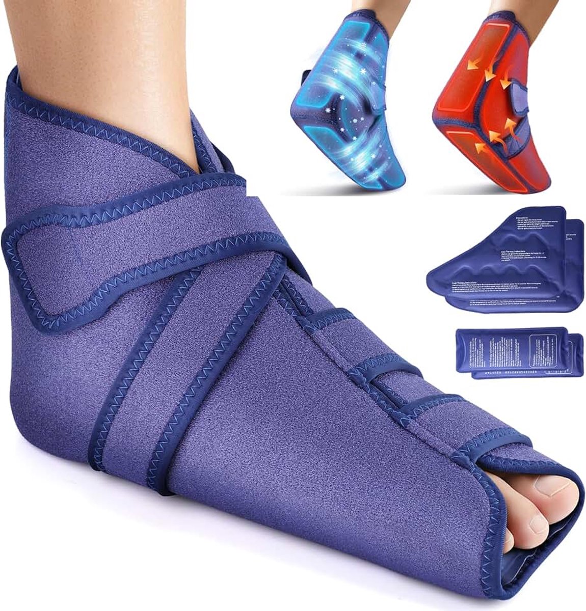 Hot & Cold Therapie Bandage Enkelgewricht XL | Enkelbandage, koelpakket met 4 afneembare gels voor plantaire fasciitis voetletsel, enkelbandage XL, voor 50-110 kg