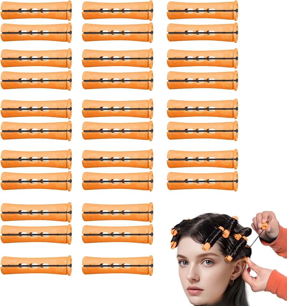 Krulspelden, 30 stuks krulspelden, 2,2 x 8,3 cm, grote krulspelden met afdekkingen, krulspelden voor natuurlijk haar, lang kort haar, styling, doe-het-zelf tool (oranje)