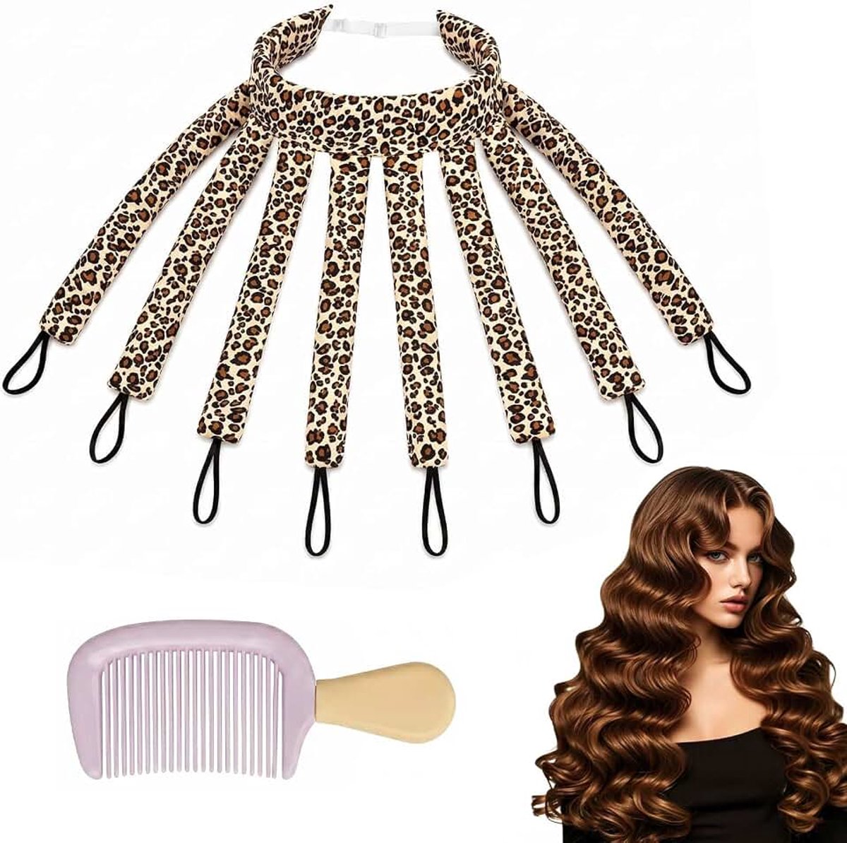 Hair Curler, Heatless Curls Band, krulspelden 's nachts | Zonder hitte, zacht huidvriendelijk materiaal, octopus-design, 's nachts krullen, voor lang en gemiddeld haar, inclusief kam