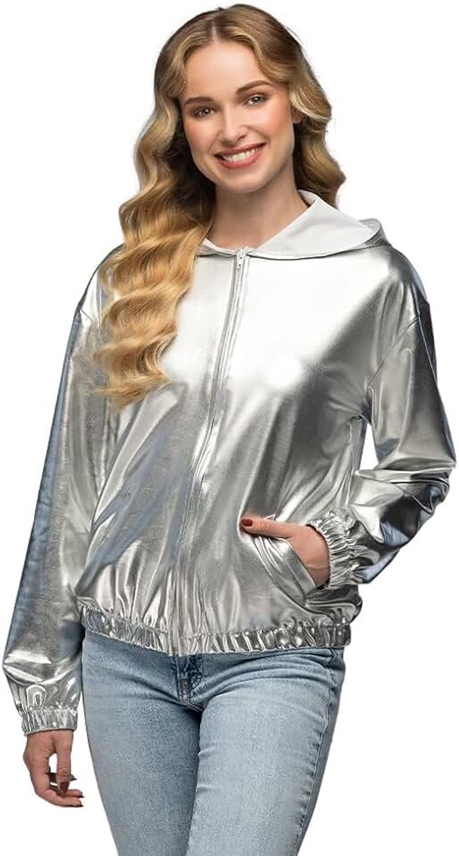 - Jas Rave in metallic look, kostuum voor dames en heren in retrostijl, groepskostuum voor themafeest of carnaval
