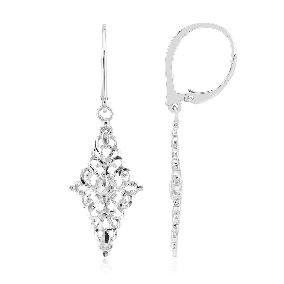 Cavill - 925 Sterling Zilveren Oorbellen - Gerhodineerd - Filigraan Design - Middelgroot 44 mm - Elegante Oorbellen met Haaksluiting - Modieus