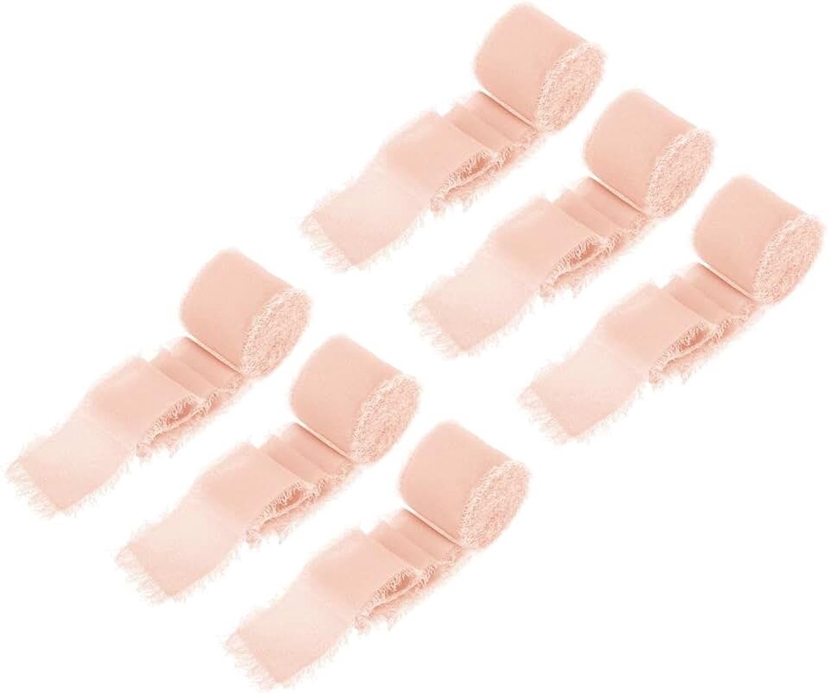 Chiffonlint, 1,5 inch x 7 Iarde zijden lint perzik tule satijnen lint voor geschenkverpakkingen, uitnodigingen, bruidsboeketten, verpakking van 6 stuks
