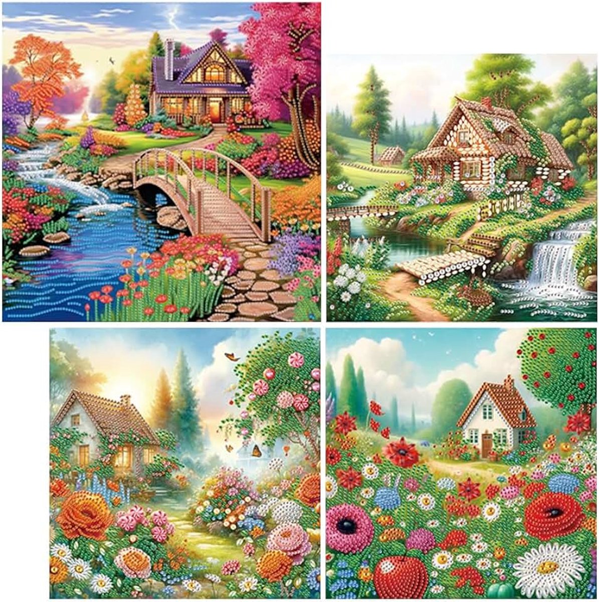 4 stuks 5D DIY diamantschilderij landschap 30 x 30 cm DIY speciaal gevormd partial drill diamond painting strass borduurwerk kruissteek kunst handwerk landschappen diamond painting fantasie