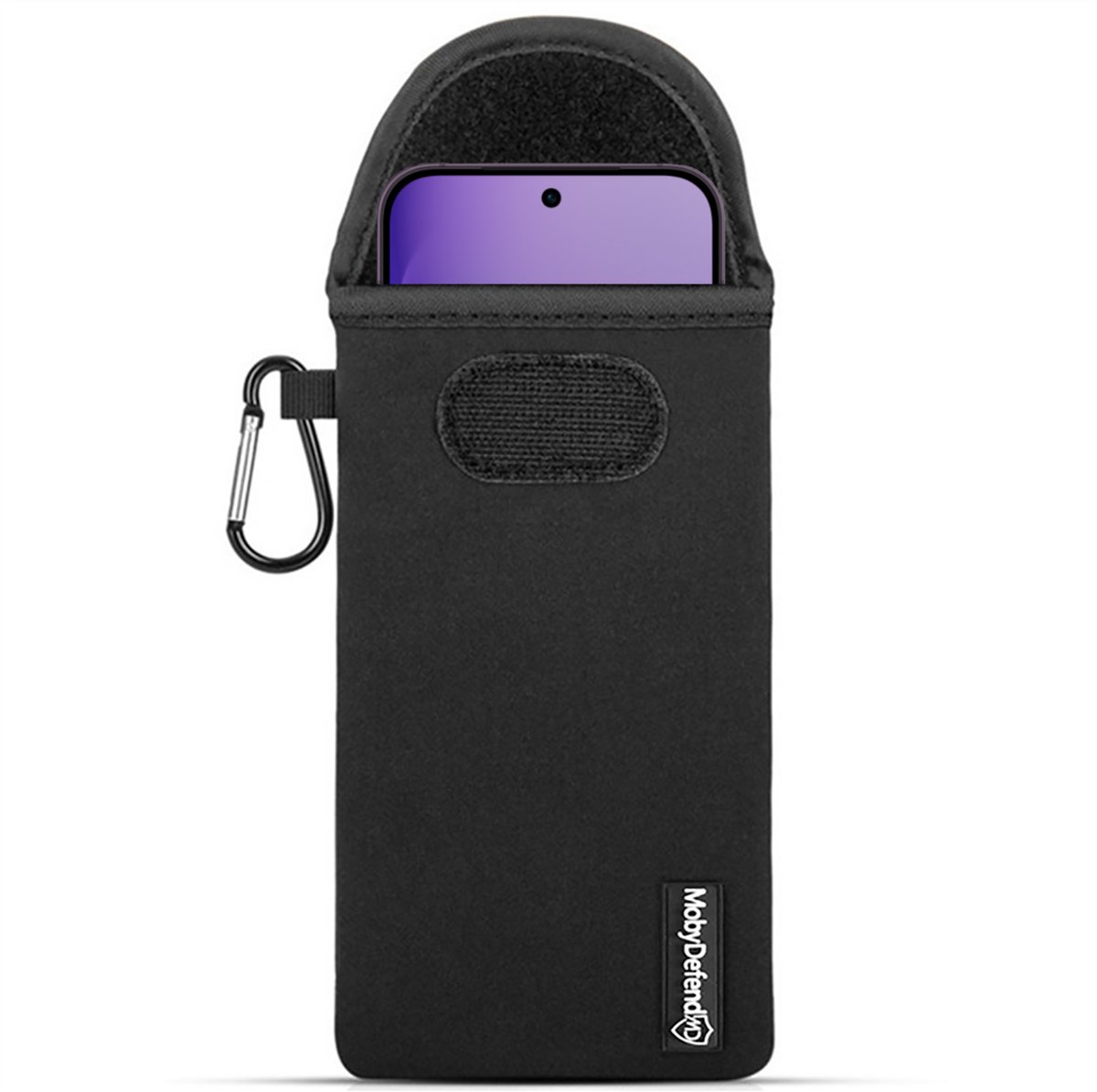 MobyDefend Hoesje - Geschikt voor Oppo Reno16 - Neopreen Pouch Met Karabijnhaak - Insteek - Riemlus - Zwart