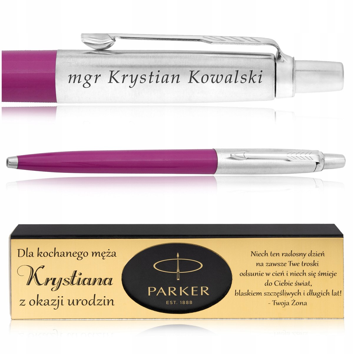 Parker Jotter magenta balpen met gravure en elegante doos