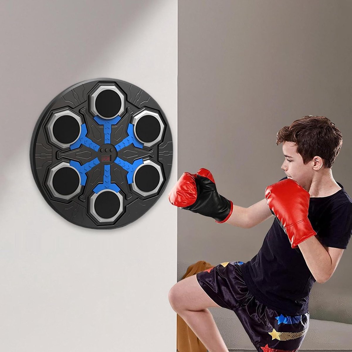 Muziek Boksmachine - Slimme Bokstrainer - Stress Verminderen - Draadloze Muziekconnectie - 34cm Diameter - Zwart