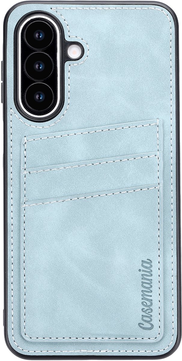 Casemania Hoesje Geschikt voor Samsung Galaxy A27 - Aqua Blue - Kunstleren Back Cover met Pasjeshouder voor 3 Pasjes