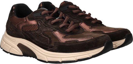 Bruine Gabor Rollingsoft sneakers met bronzen accenten en veters.