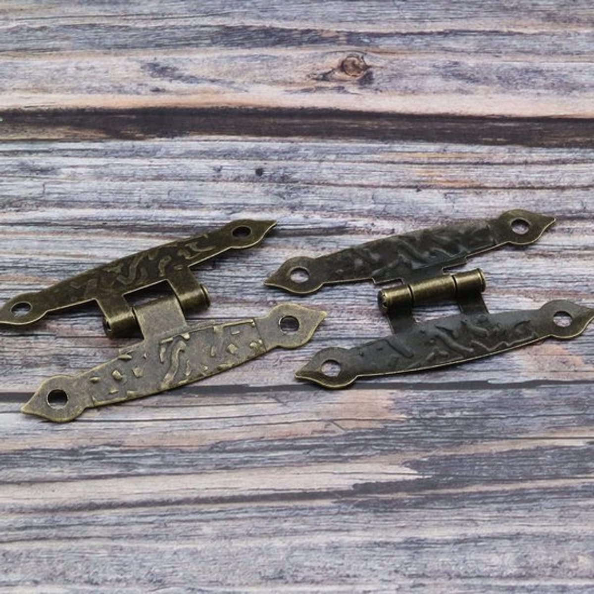 Vintage Metalen Scharnieren - Kast Scharnieren - Antiek - H-Vormige - Meubel Accessoires - Kasten - Sieraden Dozen - Houten Gevallen - Brons.
