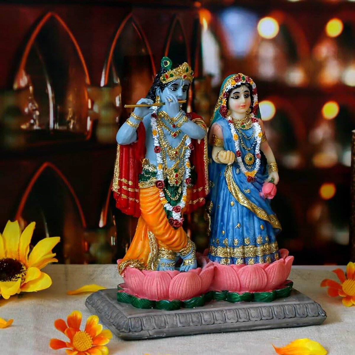 Alikiki Indiase huwelijkscadeau Radha Krishna - 14,5 cm H Radha Krishna Standbeeld Murti Idool Beeldje voor Indiase Paar Pooja Murti Item Altaar Heiligdom Meditatie Yoga Spirituele Decor Puja Item