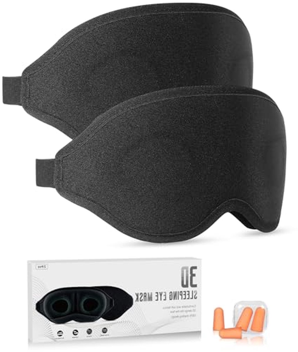Slaapmasker 2 Stuks - 100% Lichtdicht 3D voor Zijslapers - Verstelbaar met Oordopjes