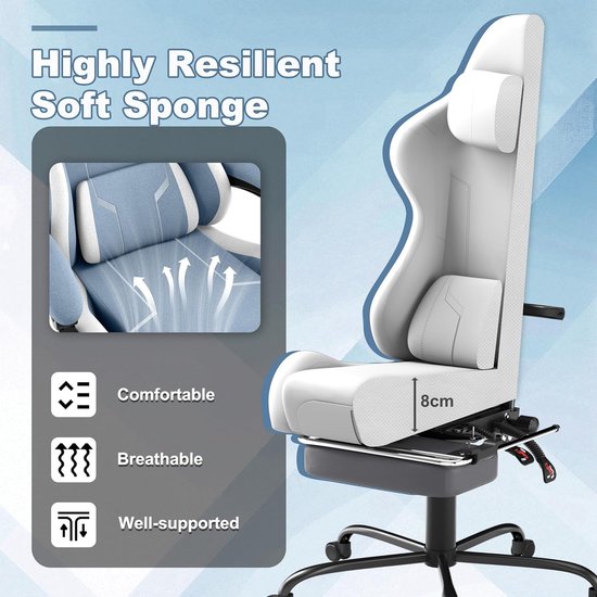 Ergonomische Stoel - Comfortabele Bureaustoel - Langdurig Zitten - Verstelbare Rugleuning - 150-190 cm - Blauw — afbeelding 4