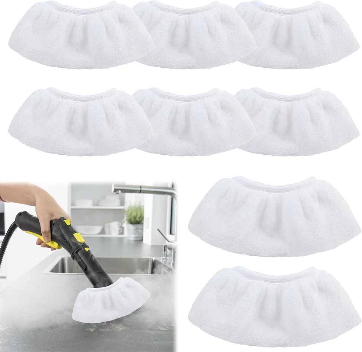 Microvezelhoezen Stoomreiniger - Doeken Pads - Effectief Schoonmaken - Wasbaar tot 50x - 8 Stuks - Wit