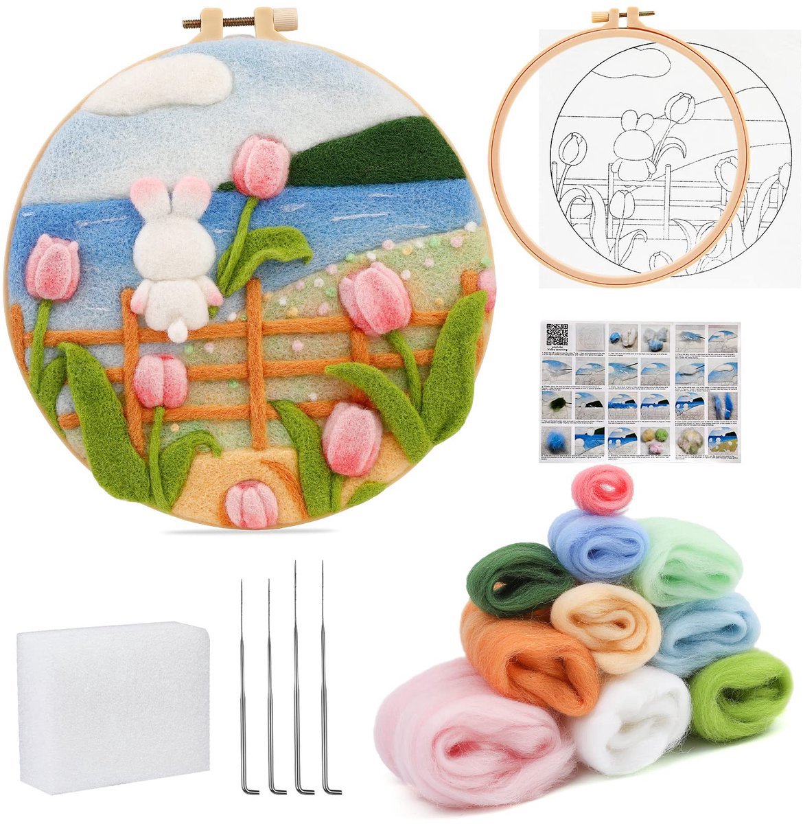 Casalora Punch Needle - Tulp - Naaldvilten DIY Kit voor Volwassenen - Borduurpakket - Wol Schilderij Maakset met Vilten Wol, Viltnaalden, Viltmat, Borduurraam en Handleiding – Creatieve Hobbyset voor Wanddecoratie