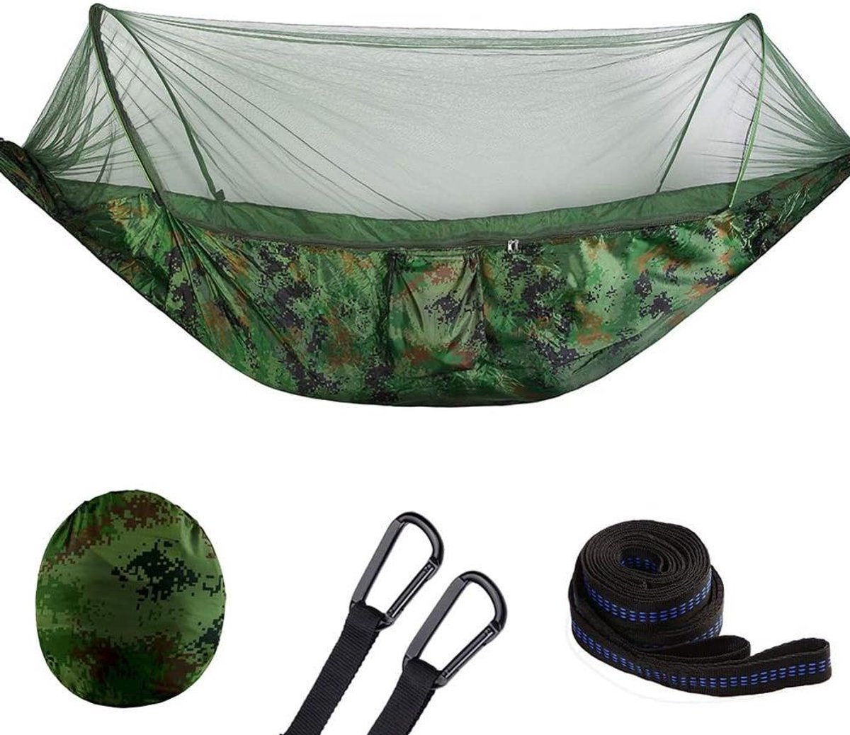 Outdoor Hangmat - Kampeerhangmat Klamboe - Kamperen en Reizen - Met Geïntegreerde Klamboe - 1-2 Persoons - Camouflage