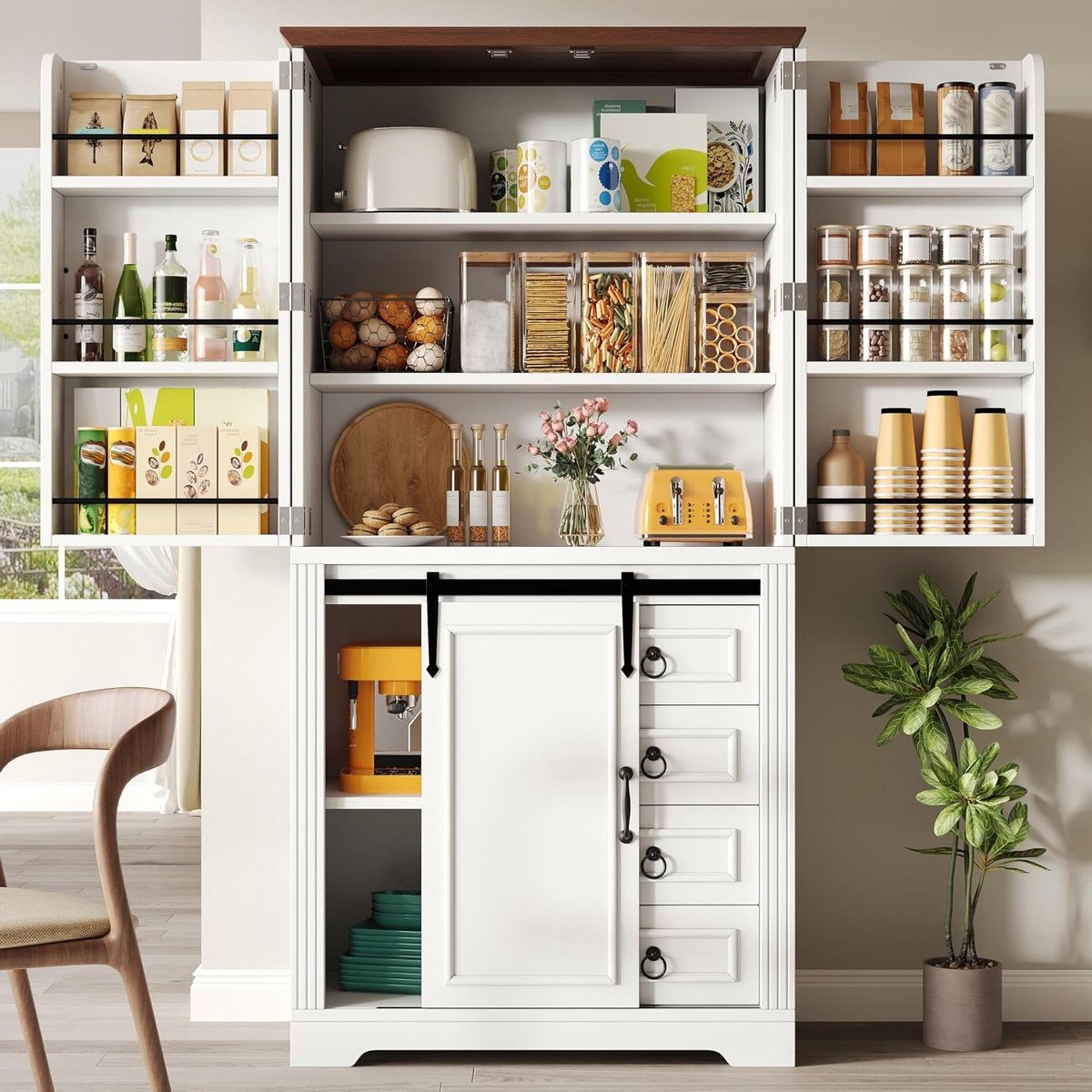 Hoge Keukenkast - Opbergkast Keuken - Keuken Organiseren - Soft-close Mechanisme - 80x39.5x180 cm - Wit