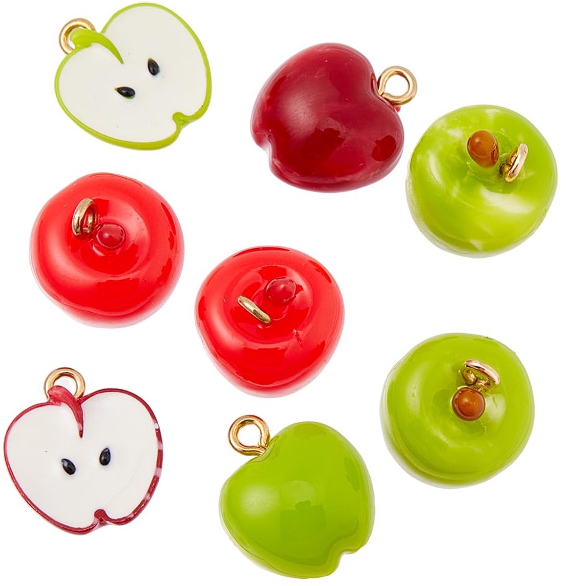 8 stuks 4 stijlen appelfruit bedels hars 3D hanger bedel mooie voedsel zoete bungelende bedels met hangende lussen voor sleutelhangers armband sieraden maken