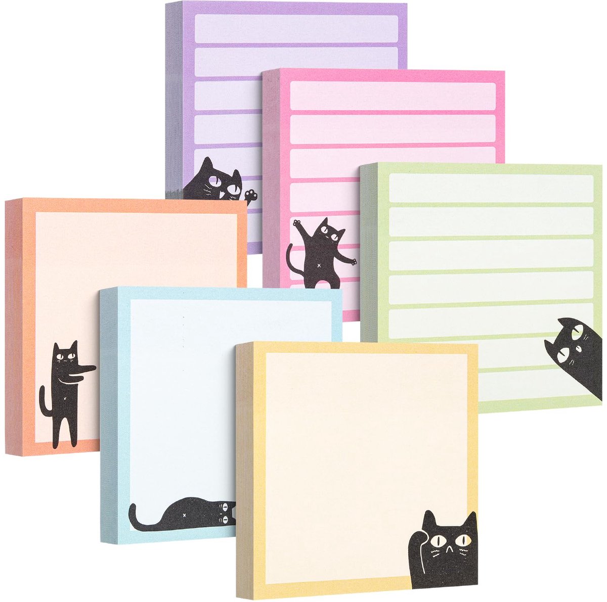 Pen - Sticky Notes, 3" x 3", 6 Pads, 480 Vellen, Zwarte Kat Sticky Notes, Kat Kladblok, Sticky Note Set