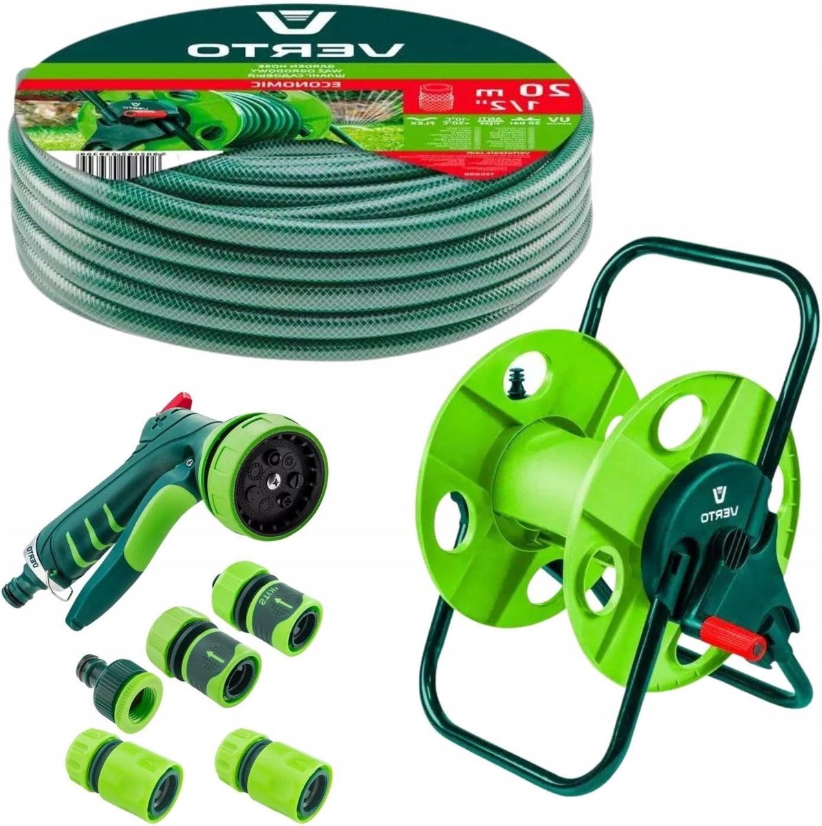 Slanghaspel Set - Tuinslang Compleet - Tuin Bewateren - Inclusief Sproeier - 20 Meter - Groen
