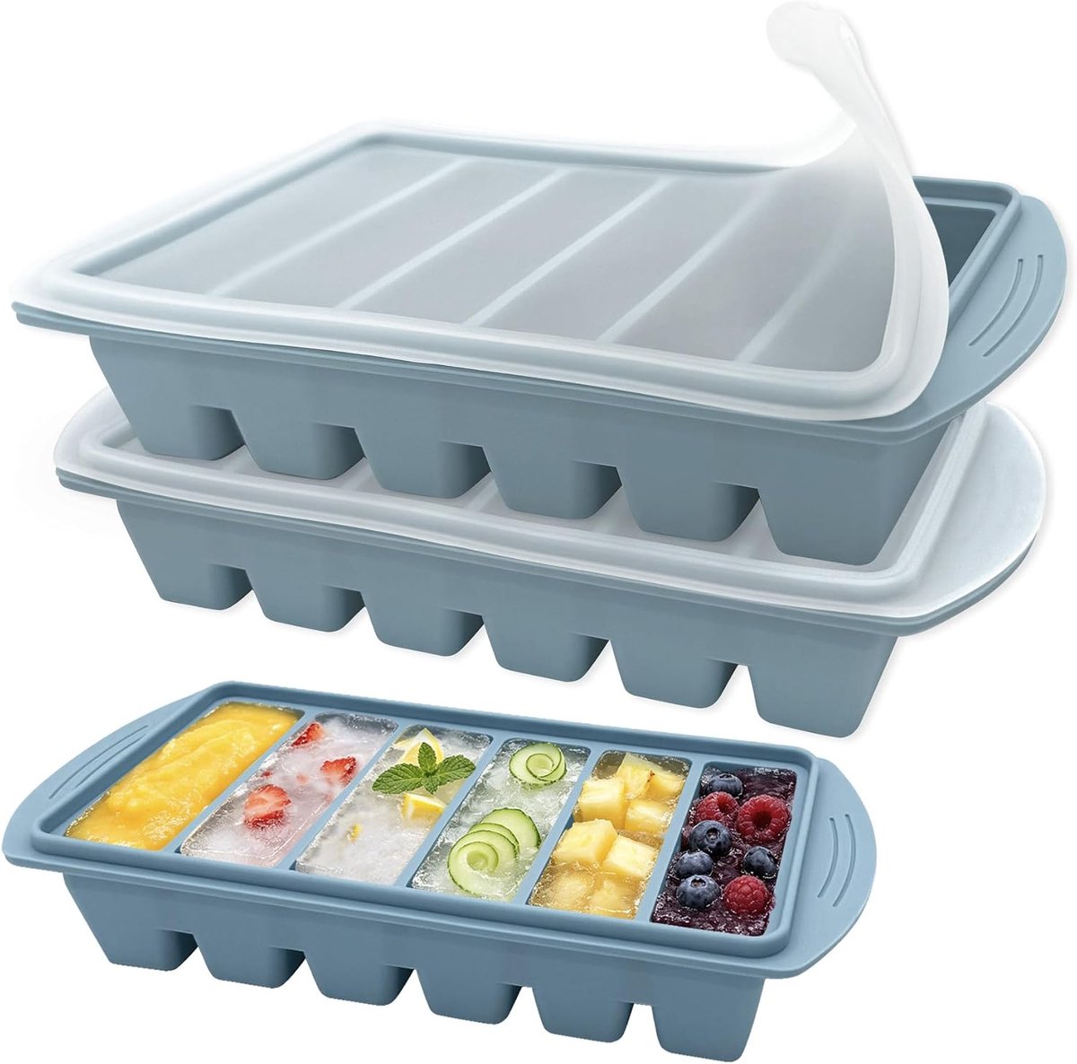 Bakjes met deksel, 6 vakken van 125 ml, stapelbare container zonder BPA voor soep, bouillon, saus, meal prep