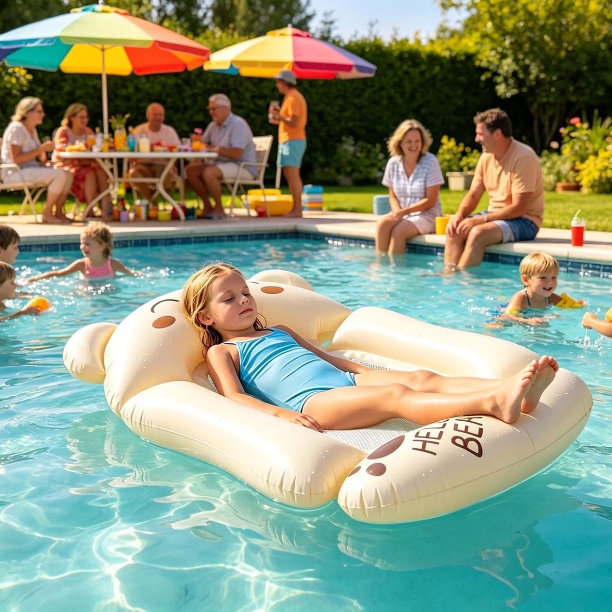 Opblaasbaar Dieren Drijfbed - Opblaasbare Zwemband - Ontspannen in Water - Opvouwbaar en Draagbaar - 120x125cm - Kaki – foto 2