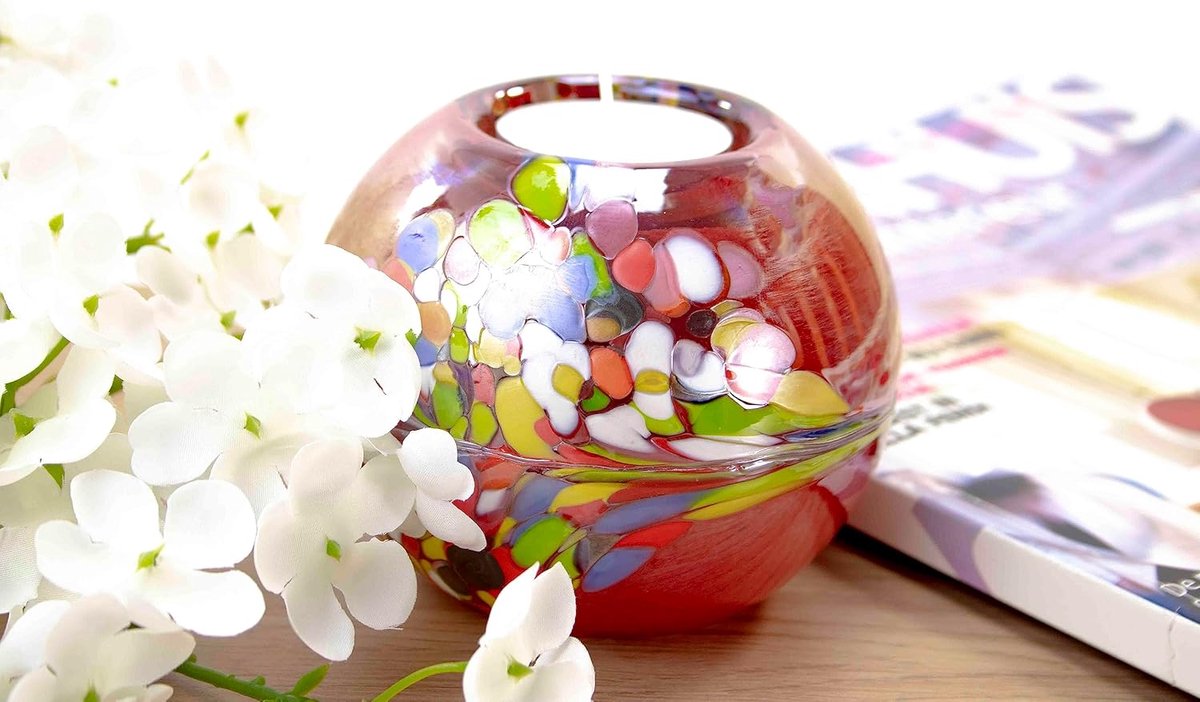 SnelShoppen - Glass Urn - Tealight Urn Mini Urn - Rode & Multicolor Glazen Urn als Theelichthouder voor Herinneringen - Handgemaakt in Europa