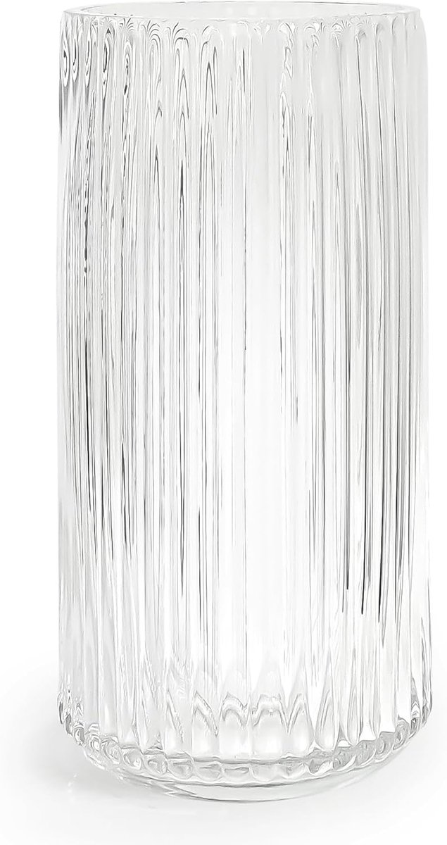 Glazen bloemenvaas 25,4 cm - geribbelde vaas - decoratief - perfect voor woonkamer - SnelShoppen