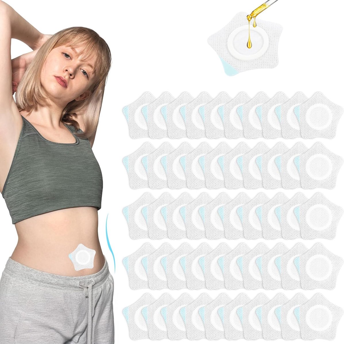 50 stuks ricinusoliepleisters, zelfklevende navel, blanco wrap, anti-lekkagepleister, waterabsorberend, van toepassing op de buik, niet wassen (wit 2,95 x 2,76 inch)
