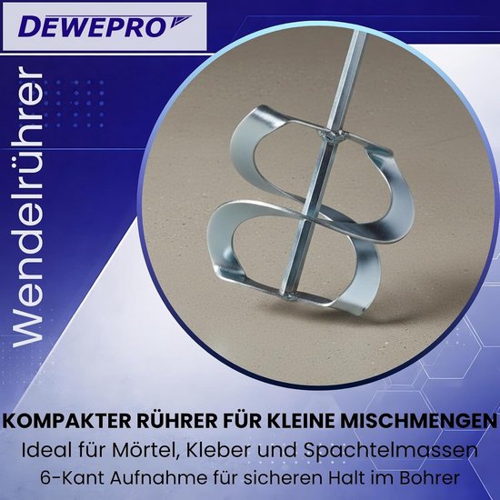 Wentelmixer - Roerstaaf mortel - Pasteuze materialen mengen - Spiraalvorm verzinkt - 110 x 500 mm - Zilverkleurig van Wentelmixer — afbeelding 5