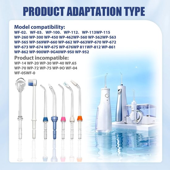 Set met 7 mondirrigatieopzetstukken, hoge druk, vervangende mondstukken | standaard/ortho/parodontaal/plaat/borstel/tongschraper, compatibel met Waterpik WP-100/250/450/560/660/900/940 — afbeelding 5