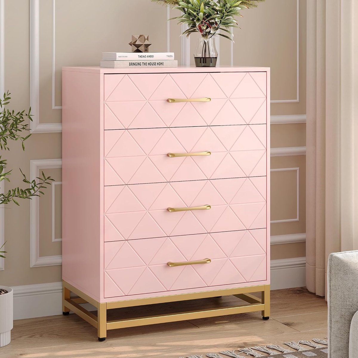 Triumpunpre - Ladekast 4 Lades Houten voor slaapkamer - nachtkastje voor opbergruimte en organisatie - Roze