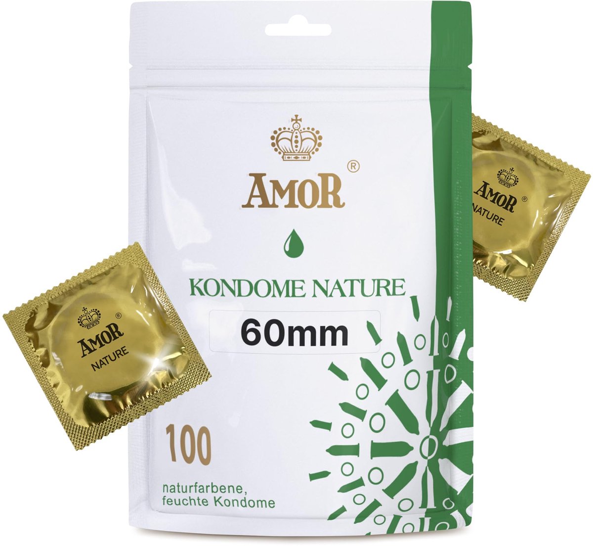 AMOR NATURE 60 mm Condooms 100-pack | Premium Condoom natuurlijke kleur | gevoelsecht en flinterdun | 0,07 mm wanddikte