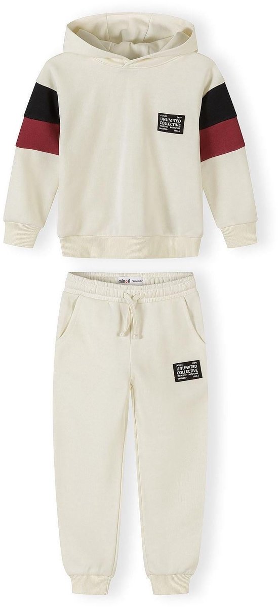 Minoti joggingpak jongens met capuchon colour-block - crème